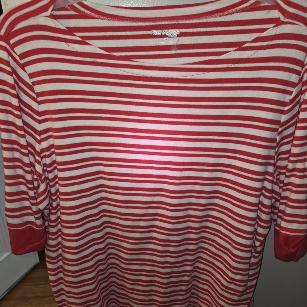 Kim Rogers Striped Long Sleeve Top in Red and White